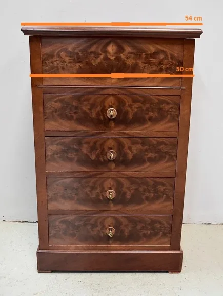 Rare Petite Commode de Toilette, en Placage de Ronce d’Acajou – Fin XIXe