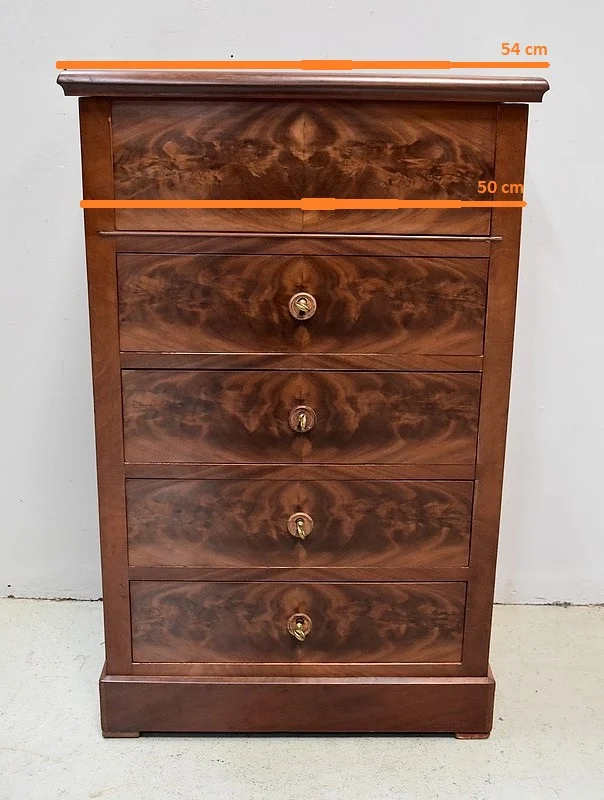 Rare Petite Commode de Toilette, en Placage de Ronce d’Acajou – Fin XIXe