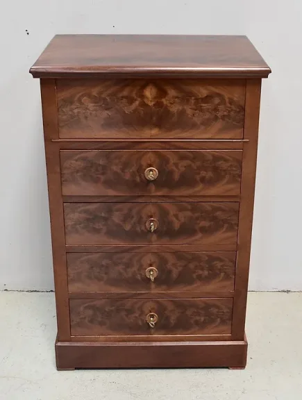 Rare Petite Commode de Toilette, en Placage de Ronce d’Acajou – Fin XIXe