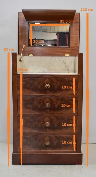 Rare Petite Commode de Toilette, en Placage de Ronce d’Acajou – Fin XIXe