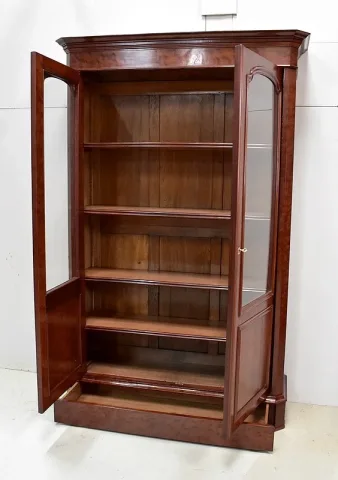 Bibliothèque Vitrine en Placage d’Acajou Moucheté – Fin XIXe