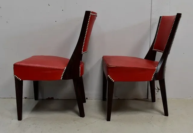 Paire de Chaises en Ébène de Macassar et Cuir Rouge – 1930