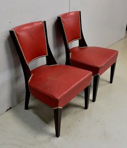 Paire de Chaises en Ébène de Macassar et Cuir Rouge – 1930
