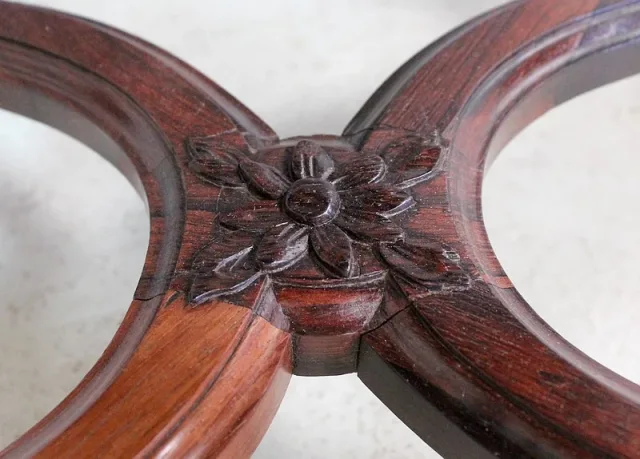 Tabouret en Velours Bleu et Palissandre, à hauteur Modulable, style Louis XV, époque Napoléon III – XIXe