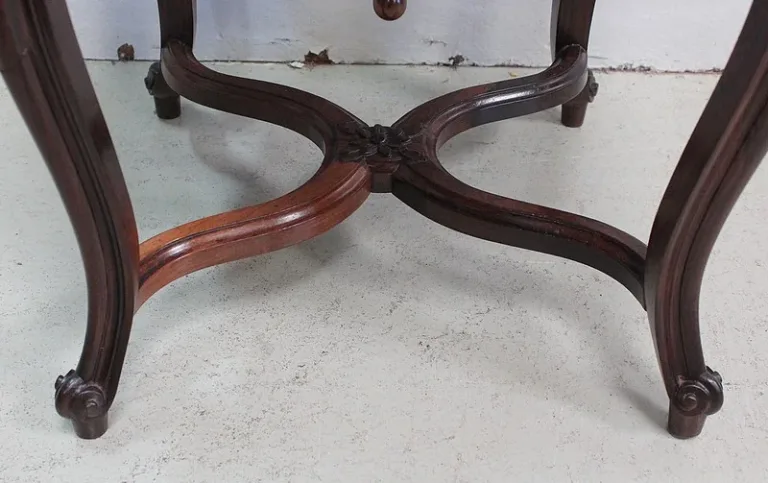Tabouret en Velours Bleu et Palissandre, à hauteur Modulable, style Louis XV, époque Napoléon III – XIXe