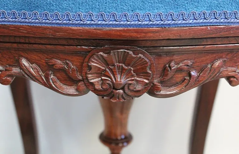 Tabouret en Velours Bleu et Palissandre, à hauteur Modulable, style Louis XV, époque Napoléon III – XIXe