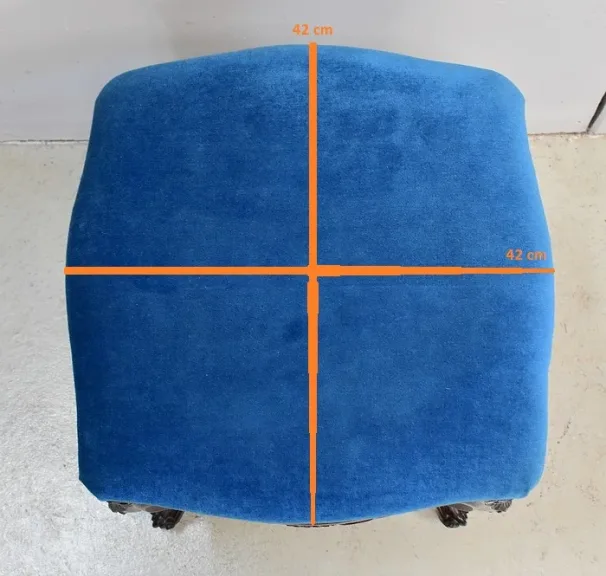 Tabouret en Velours Bleu et Palissandre, à hauteur Modulable, style Louis XV, époque Napoléon III – XIXe