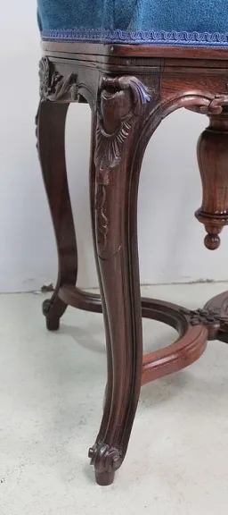 Tabouret en Velours Bleu et Palissandre, à hauteur Modulable, style Louis XV, époque Napoléon III – XIXe