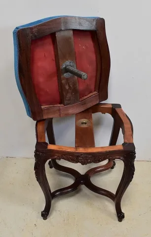 Tabouret en Velours Bleu et Palissandre, à hauteur Modulable, style Louis XV, époque Napoléon III – XIXe