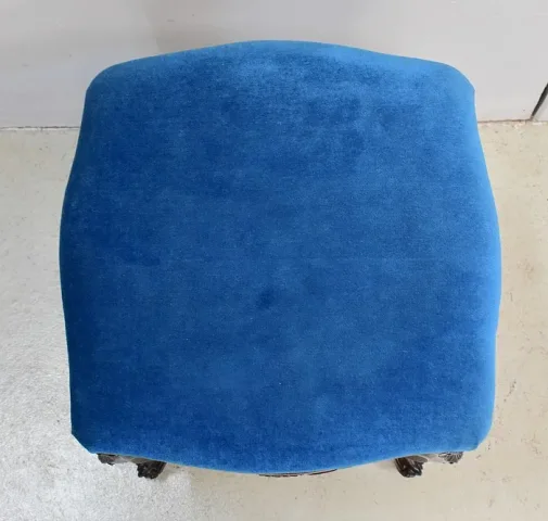 Tabouret en Velours Bleu et Palissandre, à hauteur Modulable, style Louis XV, époque Napoléon III – XIXe