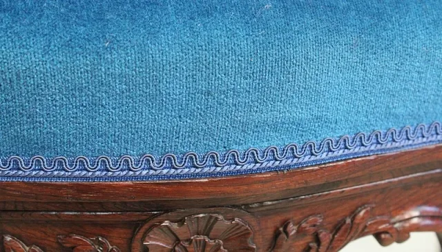 Tabouret en Velours Bleu et Palissandre, à hauteur Modulable, style Louis XV, époque Napoléon III – XIXe