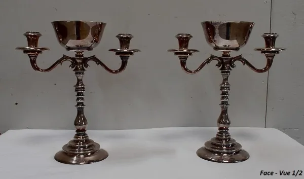 Paire de Chandeliers en Métal Argenté – XXe