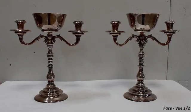 Paire de Chandeliers en Métal Argenté – XXe