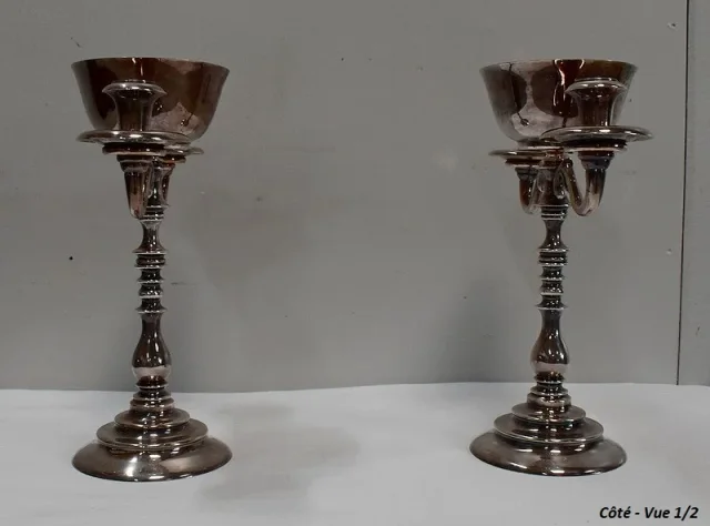 Paire de Chandeliers en Métal Argenté – XXe