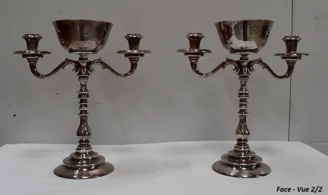 Paire de Chandeliers en Métal Argenté – XXe