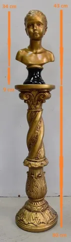 Buste de Fillette et Colonne Torsadée, en Plâtre Doré – 1900 / 1920