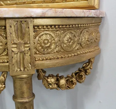 Ensemble Miroir Trumeau et Console Demi-Lune, en Bois Doré – Fin XIXe