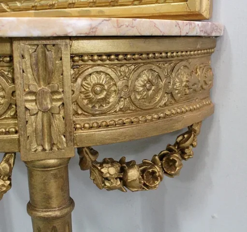 Ensemble Miroir Trumeau et Console Demi-Lune, en Bois Doré – Fin XIXe