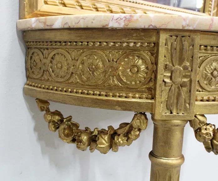 Ensemble Miroir Trumeau et Console Demi-Lune, en Bois Doré – Fin XIXe