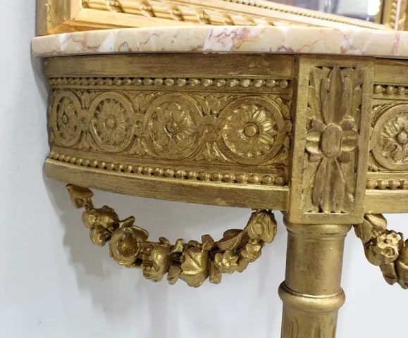Ensemble Miroir Trumeau et Console Demi-Lune, en Bois Doré – Fin XIXe