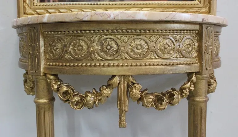 Ensemble Miroir Trumeau et Console Demi-Lune, en Bois Doré – Fin XIXe
