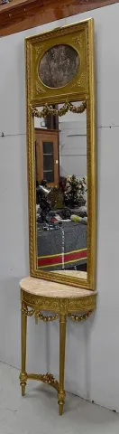 Ensemble Miroir Trumeau et Console Demi-Lune, en Bois Doré – Fin XIXe