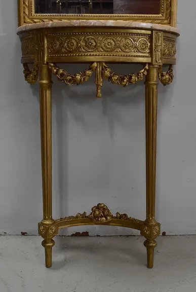 Ensemble Miroir Trumeau et Console Demi-Lune, en Bois Doré – Fin XIXe