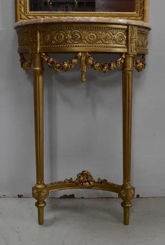 Ensemble Miroir Trumeau et Console Demi-Lune, en Bois Doré – Fin XIXe