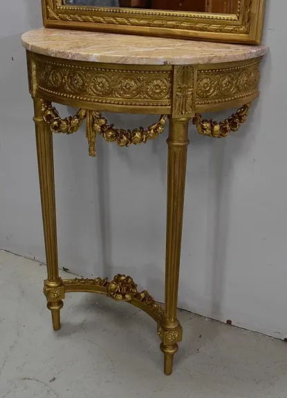 Ensemble Miroir Trumeau et Console Demi-Lune, en Bois Doré – Fin XIXe