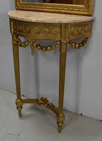 Ensemble Miroir Trumeau et Console Demi-Lune, en Bois Doré – Fin XIXe