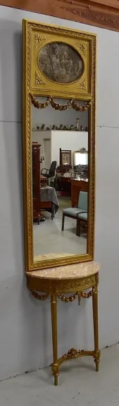 Ensemble Miroir Trumeau et Console Demi-Lune, en Bois Doré – Fin XIXe