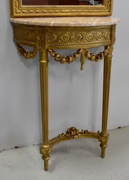 Ensemble Miroir Trumeau et Console Demi-Lune, en Bois Doré – Fin XIXe