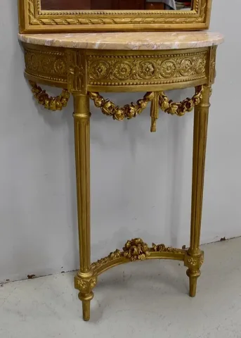 Ensemble Miroir Trumeau et Console Demi-Lune, en Bois Doré – Fin XIXe