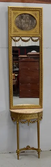 Ensemble Miroir Trumeau et Console Demi-Lune, en Bois Doré – Fin XIXe