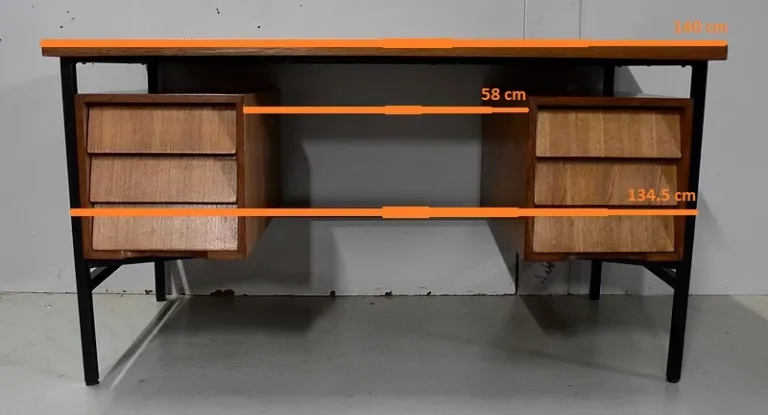 Bureau en Placage de Chêne et Piétement Métal – 1940 / 1950