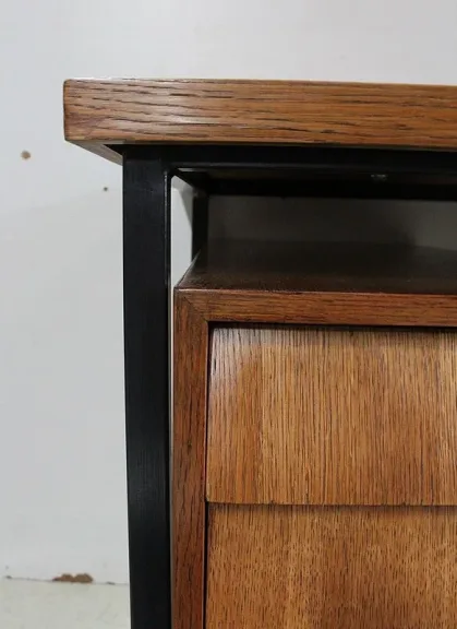 Bureau en Placage de Chêne et Piétement Métal – 1940 / 1950