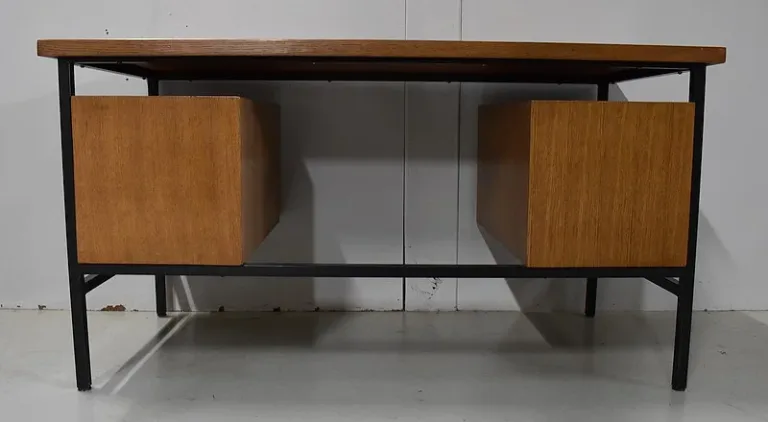 Bureau en Placage de Chêne et Piétement Métal – 1940 / 1950
