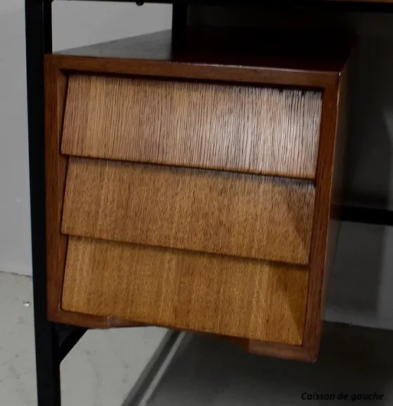 Bureau en Placage de Chêne et Piétement Métal – 1940 / 1950