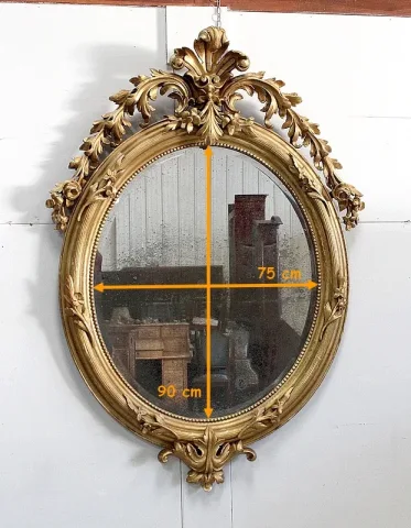 Important Miroir Doré Ovale, époque Napoléon III – XIXe