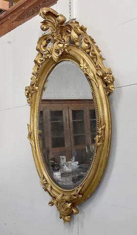 Important Miroir Doré Ovale, époque Napoléon III – XIXe