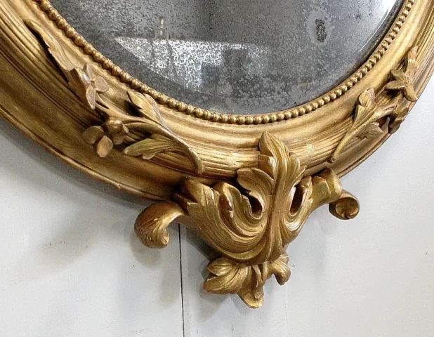 Important Miroir Doré Ovale, époque Napoléon III – XIXe
