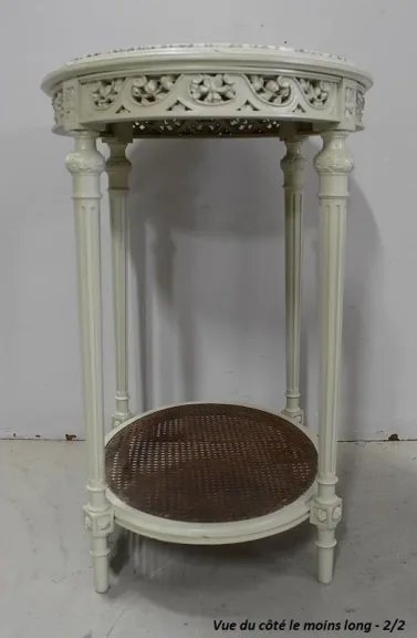 Guéridon en Bois Réchampi et Cannage, style Louis XVI – 1920
