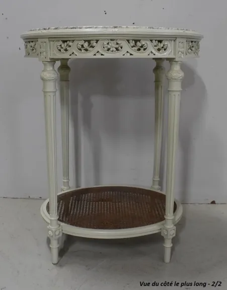 Guéridon en Bois Réchampi et Cannage, style Louis XVI – 1920