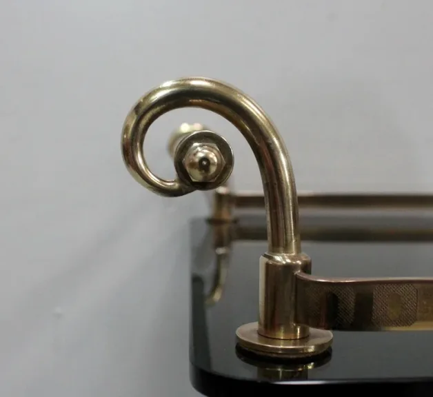 Table Roulante de Service en Laiton et Verre Fumé – 1970