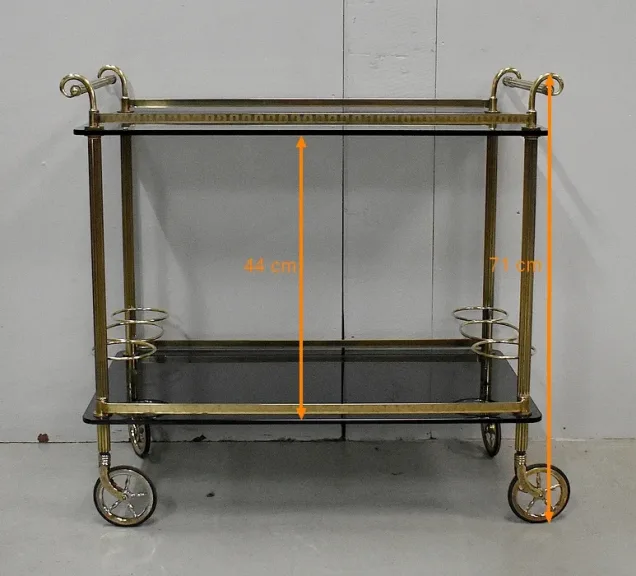 Table Roulante de Service en Laiton et Verre Fumé – 1970