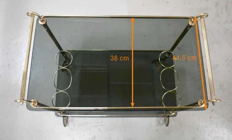 Table Roulante de Service en Laiton et Verre Fumé – 1970