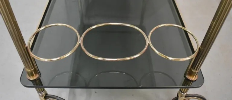 Table Roulante de Service en Laiton et Verre Fumé – 1970