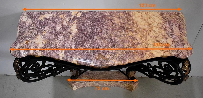 Console d’Applique en Marbre et Fer Forgé, esprit Rocaille – 1940 / 1950