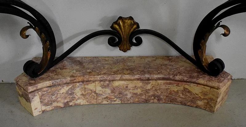 Console d’Applique en Marbre et Fer Forgé, esprit Rocaille – 1940 / 1950