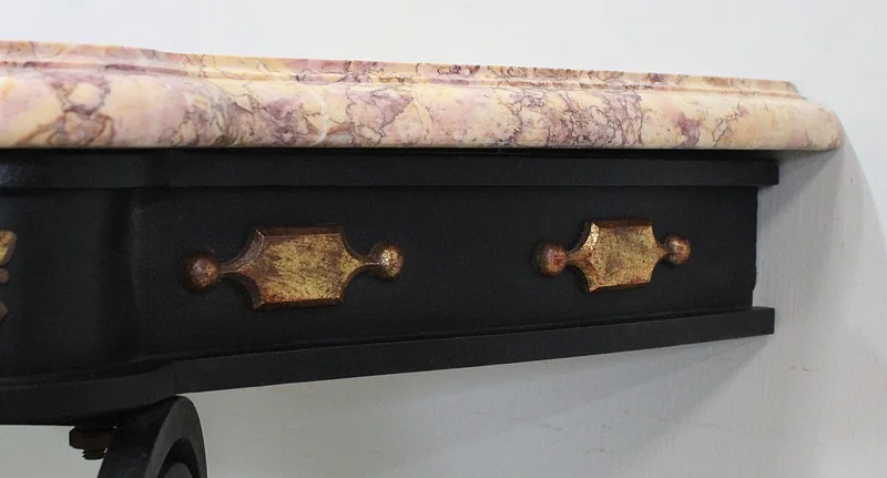 Console d’Applique en Marbre et Fer Forgé, esprit Rocaille – 1940 / 1950